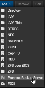 Creating a new PBS storage