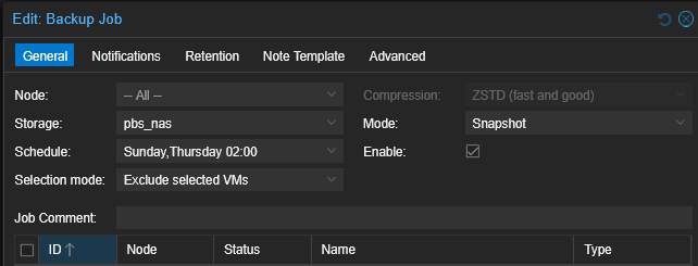 Creating a new backup schedule