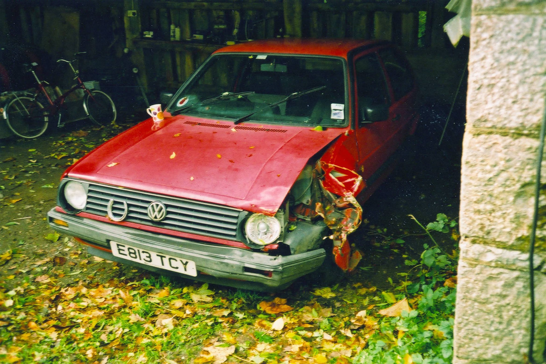 VW Gold Mk 2. The car I took my driving test in. (Damage not caused by me!)